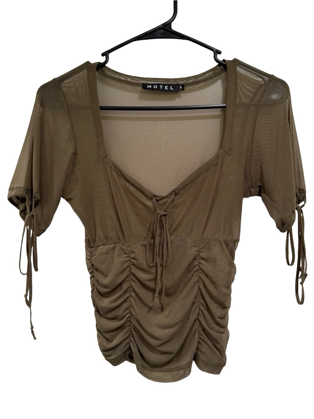 Motel Rocks Olive Mesh Top - Picture 2 of 7
